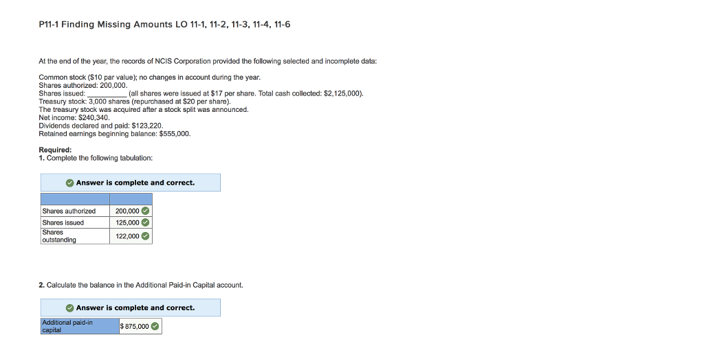 P11-1 Finding Missing Amounts LO 11-1, 11-2, 11-3, 11-4, 11-6 At