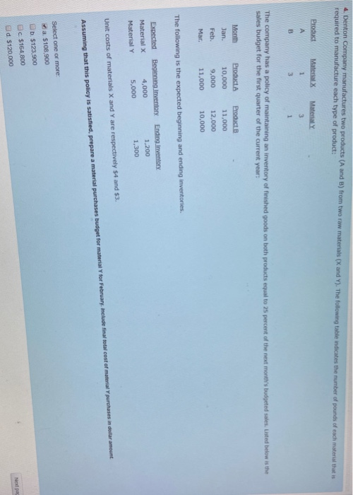  4. Denton Company manufactures two products (A and B) from two