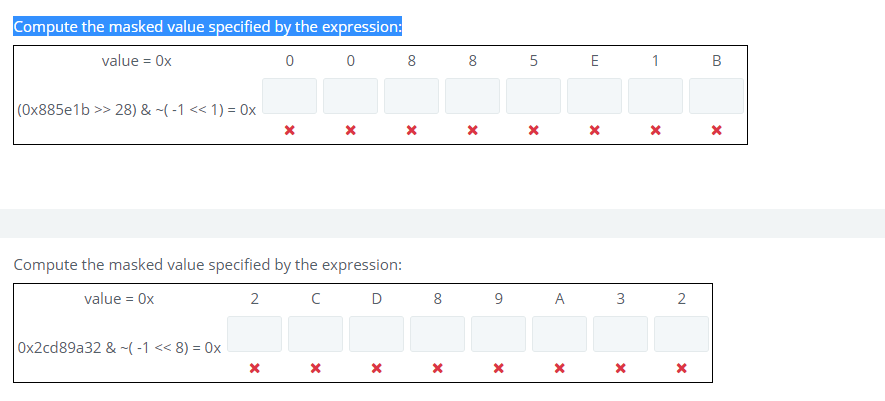 step by step explanation pls Compute the masked value specified by