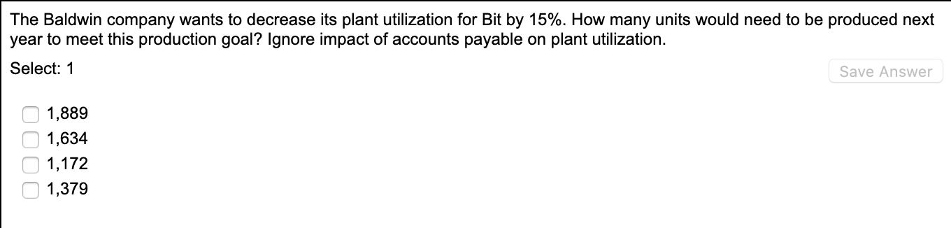The Baldwin company wants to decrease its plant utilization for Bit