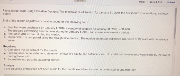  1. Complete the worksheet for the month. 2. Prepare an income