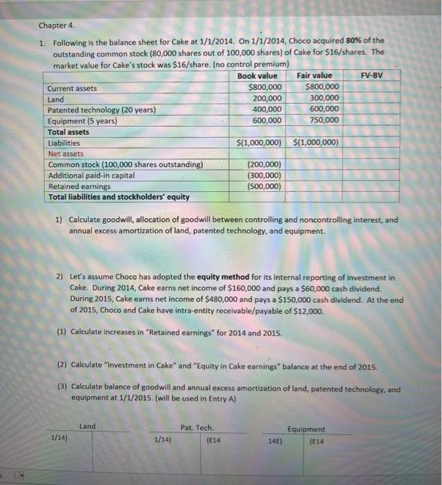  Chapter 4. 1. Following is the balance sheet for Cake at