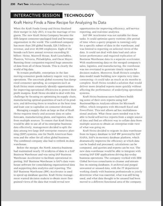  230 Part Two information Technology Infrastructure INTERACTIVE SESSION TECHNOLOGY Kraft Heinz