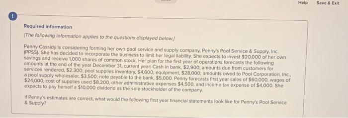  Help Save & Exit Required information The following information applies to