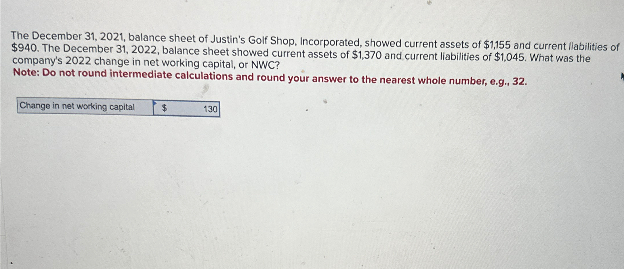  The December 31,2021, balance sheet of Justin's Golf Shop, Incorporated, showed