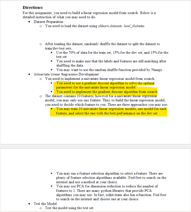 Hello, below are the details for a LINEAR REGRESSION assignment. I would