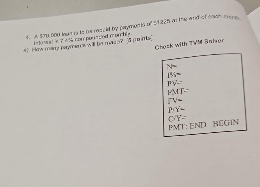  A $70,000 loan is to be repaid by payments of $1225