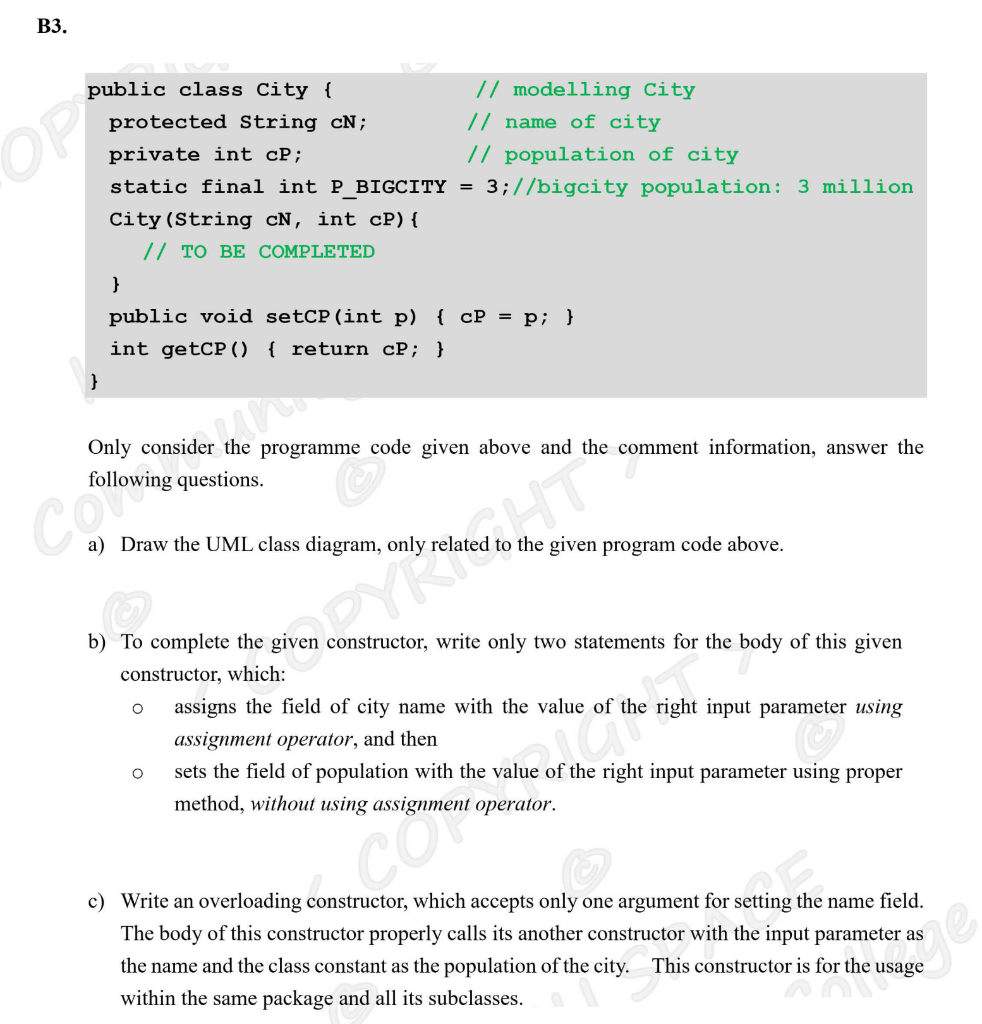 B3. op public class City { // modelling City protected String
