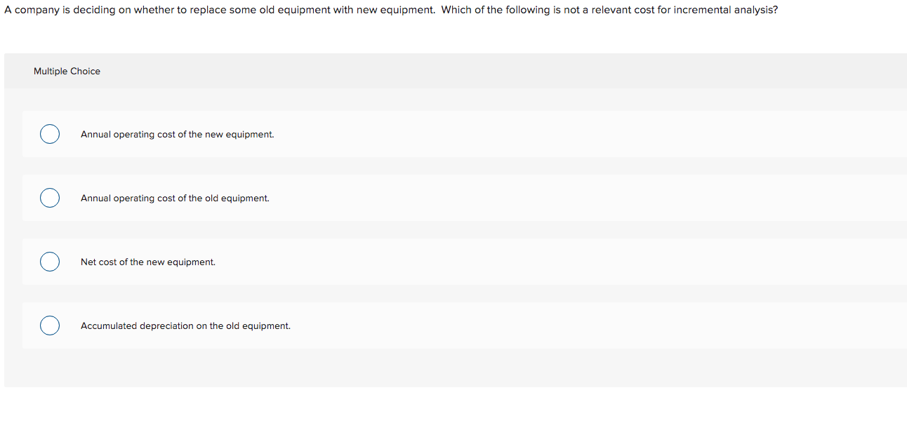  A company is deciding on whether to replace some old equipment