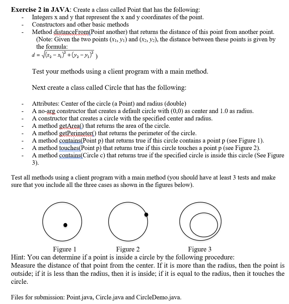  Exercise 2 in JAVA: Create a class called Point that has