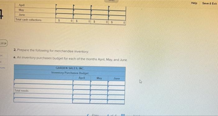 garden supplies. Management is planning its cash needs for the second quarter.