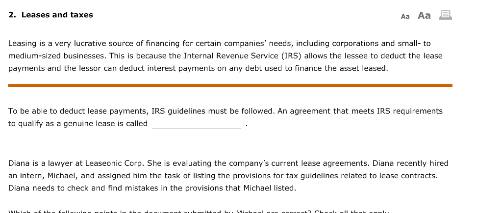 Aa Aa E 2. Leases and taxes Leasing is a very