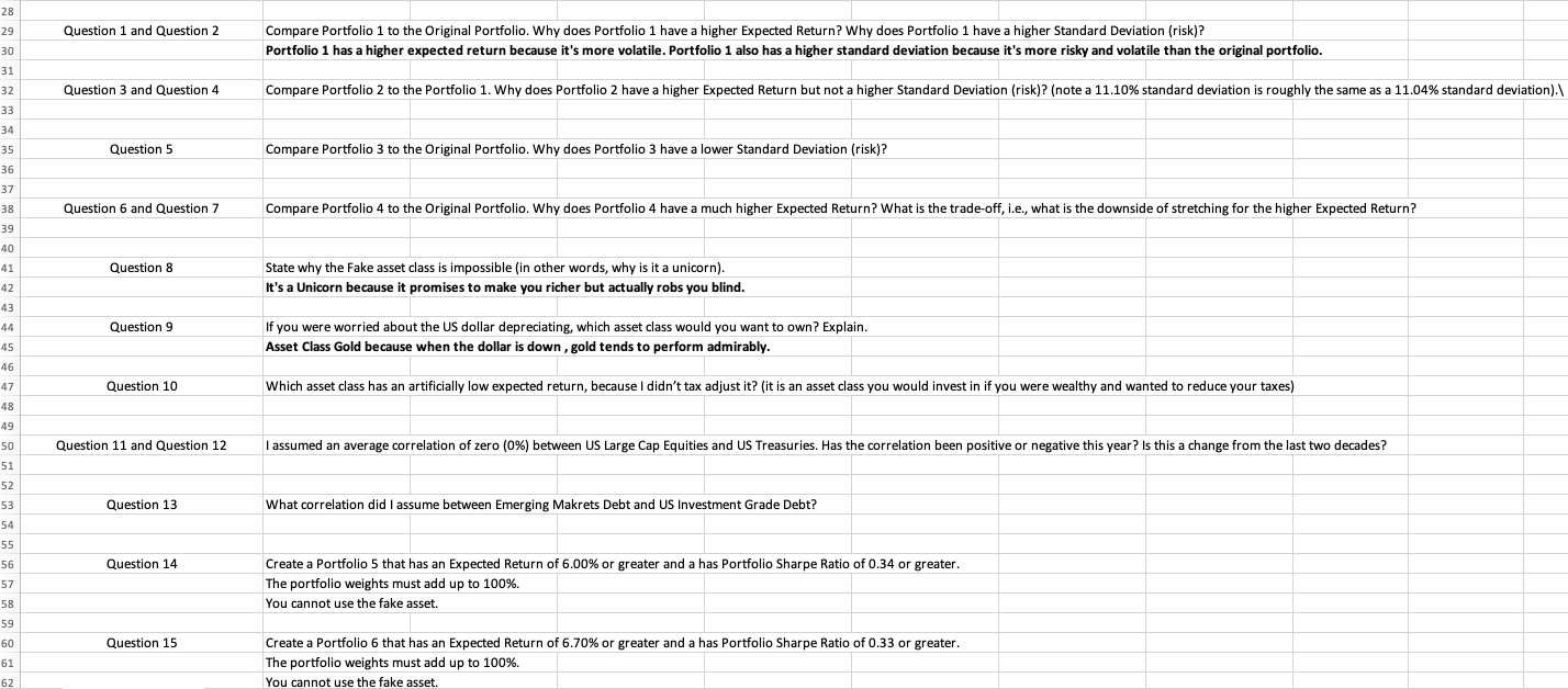 Question 1 and Question 2 Compare Portfolio 1 to the Original Portfolio.