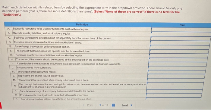  here are the appropriate terms in the dropdown Match each definition