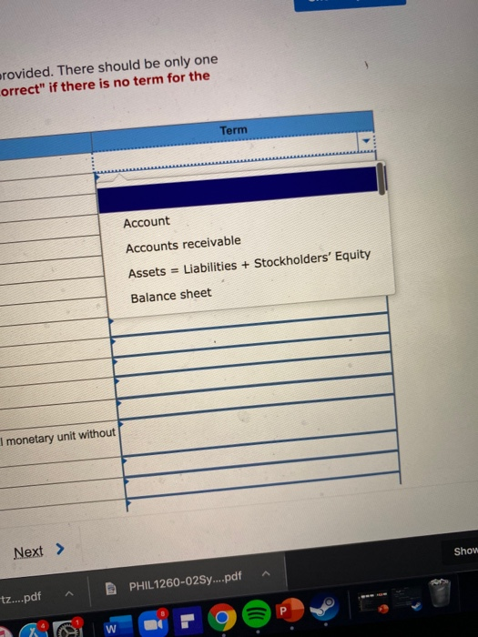 provided. There should be only one definition per term (that is, there