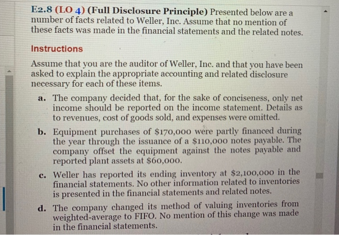  answer all parts E2.8 (LO 4) (Full Disclosure Principle) Presented below
