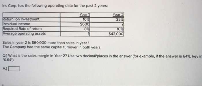 show work Iris Corp. has the following operating data for the past