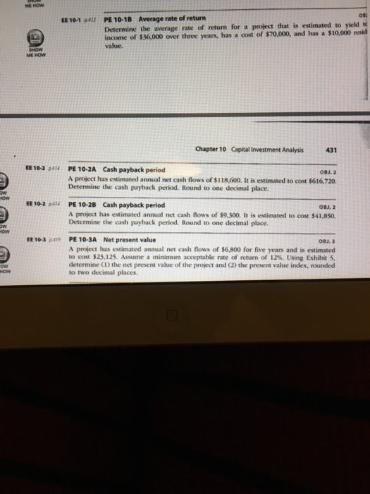  EE 10-1 p412 PE 10-1B Average rate of return Determine the