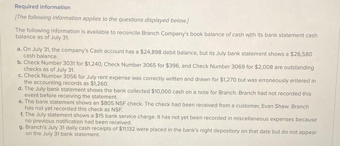 Please read carefully and complete entire question. Required information [The following information