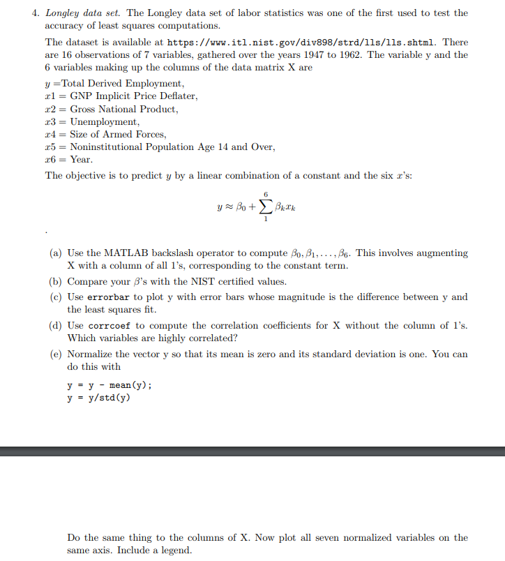 Least squares using MatLab, I have provided the data as well Data:
