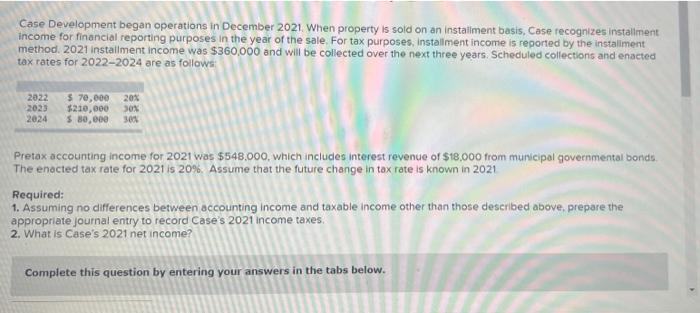  Case Development began operations in December 2021. When property is sold