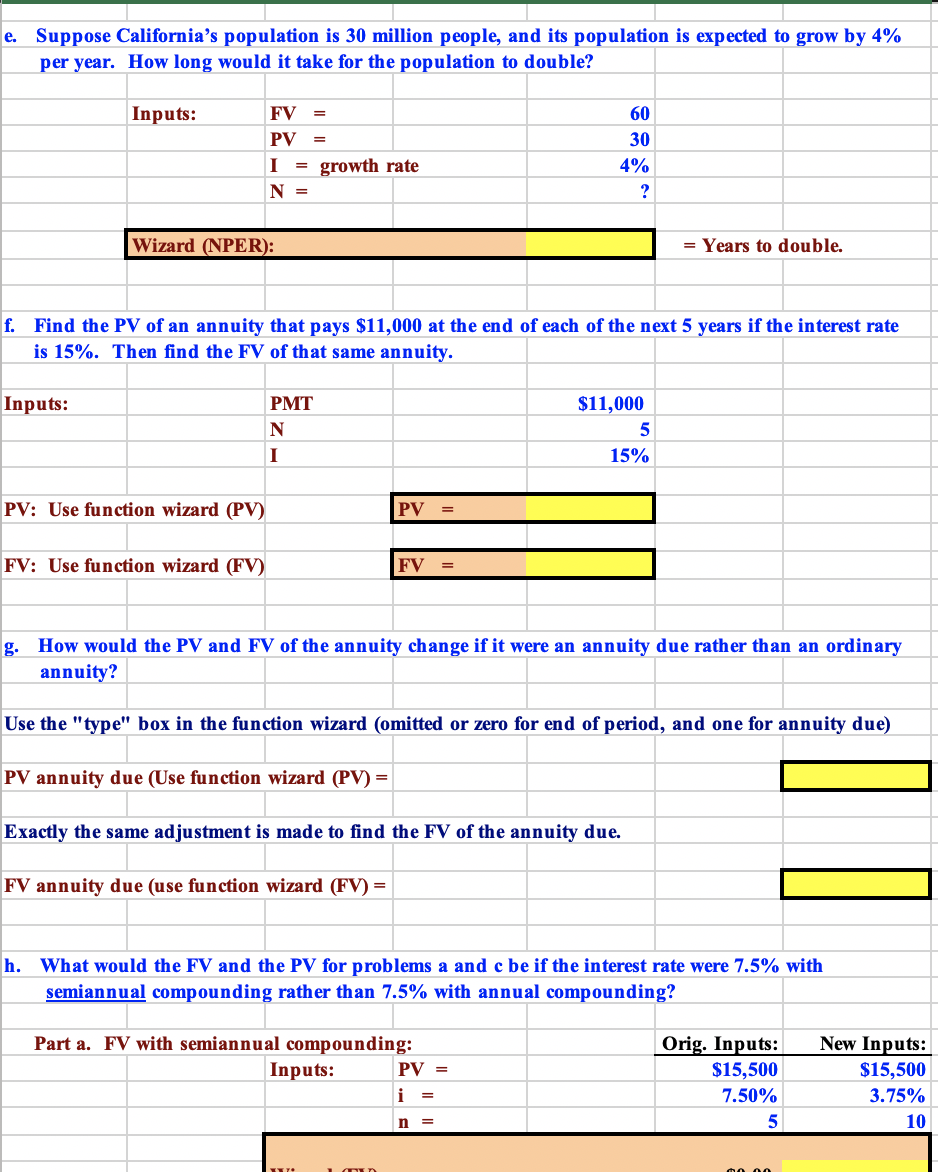 formulas MUST use cell referencing or no credit will be given! a.