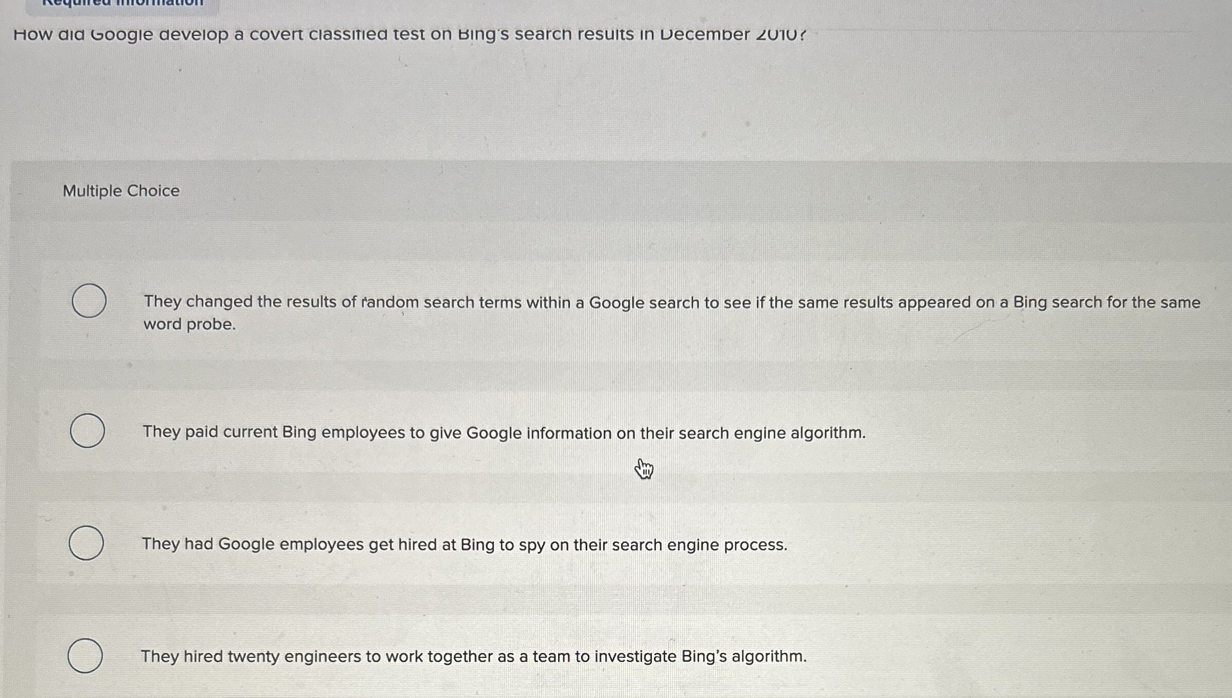  How dia Google develop a covert classitiea test on Bing's search