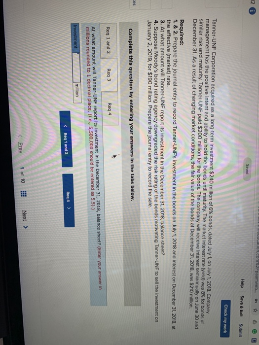  12 Help Save & Exit Submit Check my work Tanner-UNF Corporation