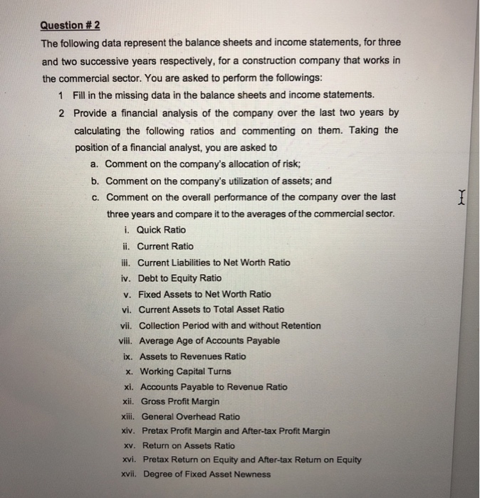  Question # 2 The following data represent the balance sheets and