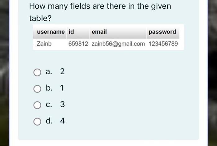 FAST FAST FAST PLEASE !! only need option How many fields are