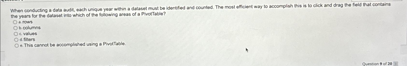  When conducting a data audit, each unique year within a dataset