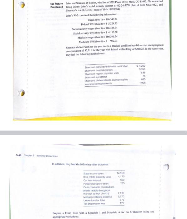 complete problem 2 and complete the three forms Tax Return Joha and