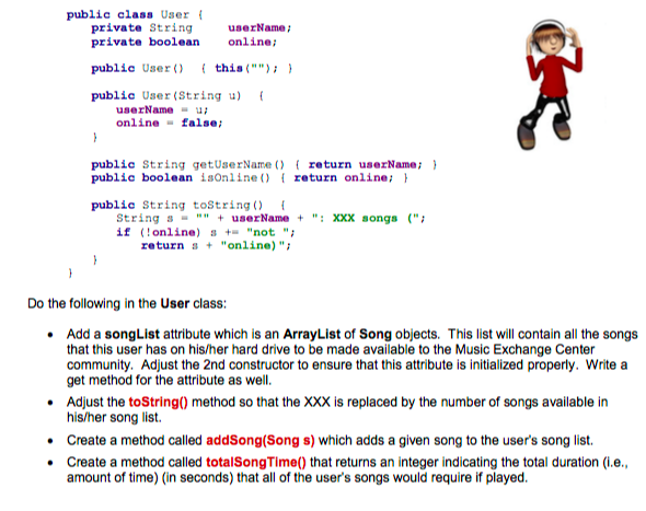using test program to test our code (1) The Songl User Classes