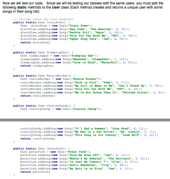 in to download music: are simple Song and User classes that represent