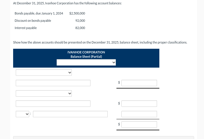  At December 31,2025, Ivanhoe Corporation has the following account balances: Show