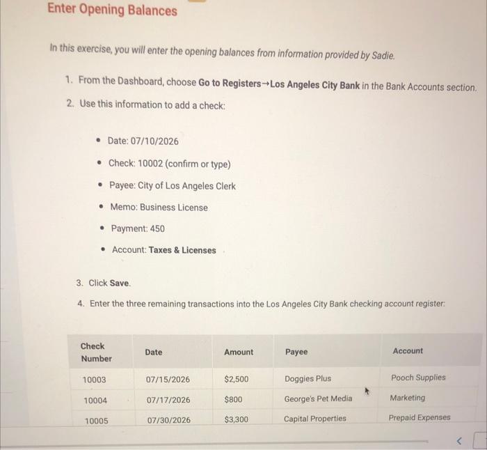 I am not sure how to do this assignment( Enter Opening Balances