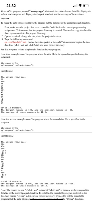  Write a C++ program, named "average.cpp", that reads the values from