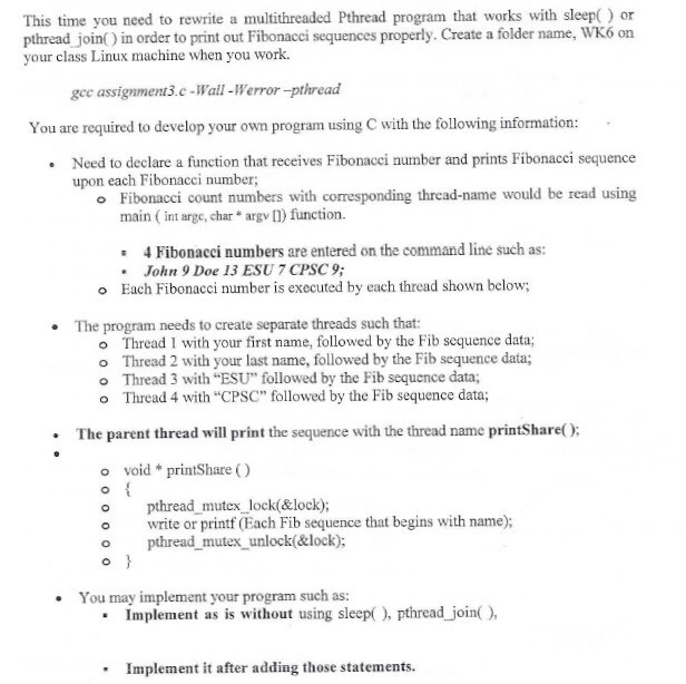  I need a C program that must use two threads and