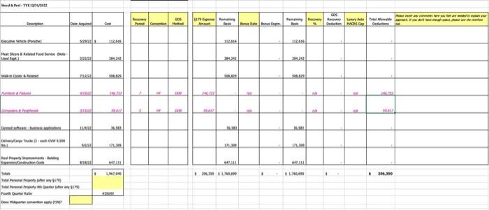 Please fill out the spreadsheet using the instructions and information provided.
