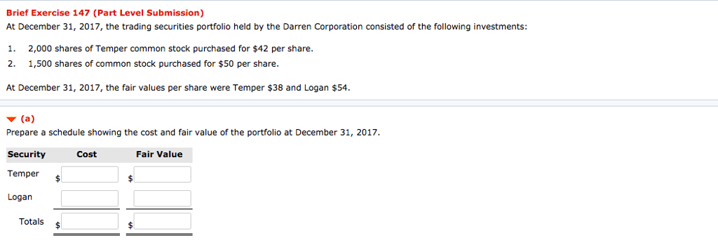  Brief Exercise 147 (Part Level Submission) At December 31, 2017, the