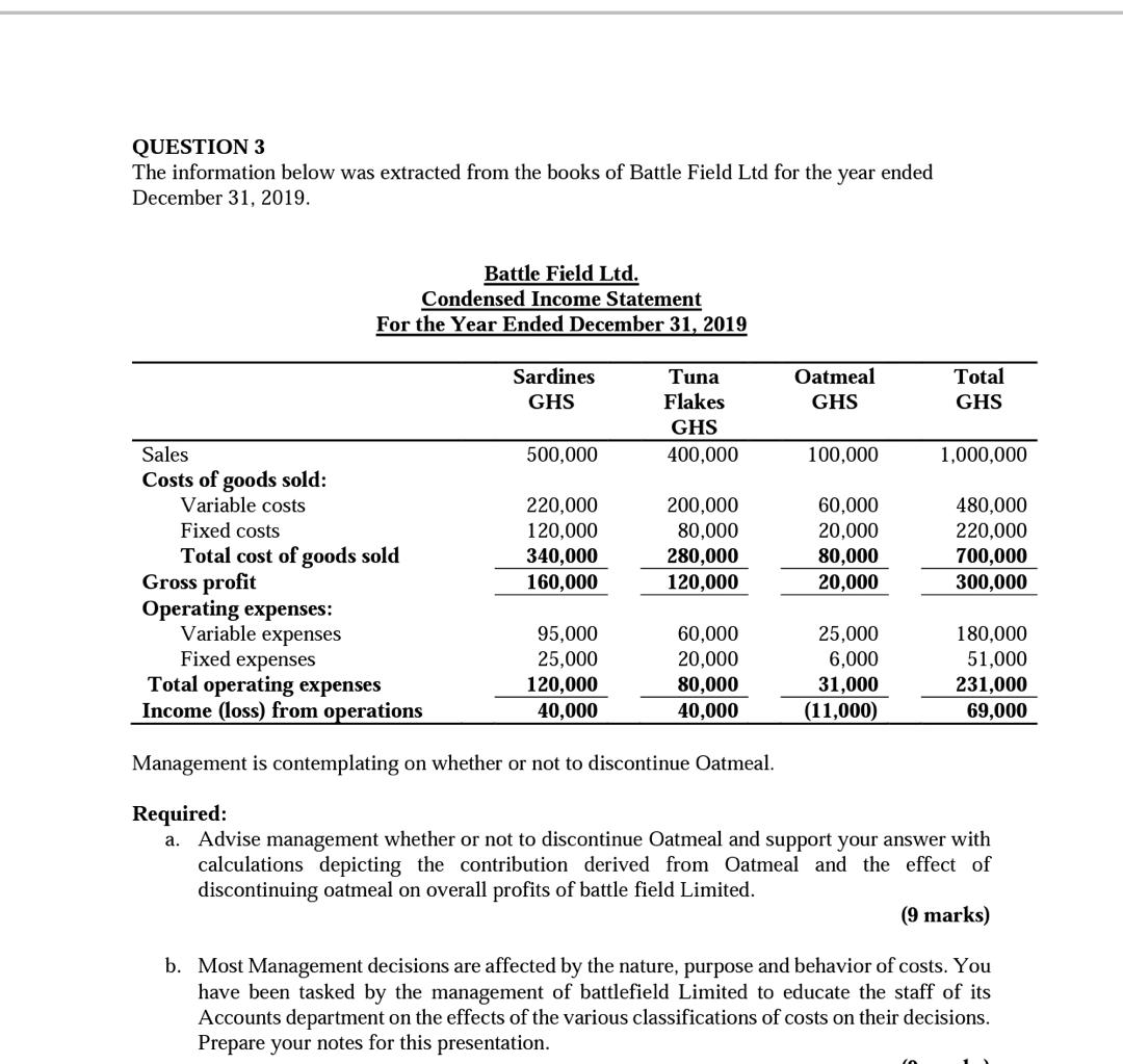 QUESTION 3 The information below was extracted from the books of