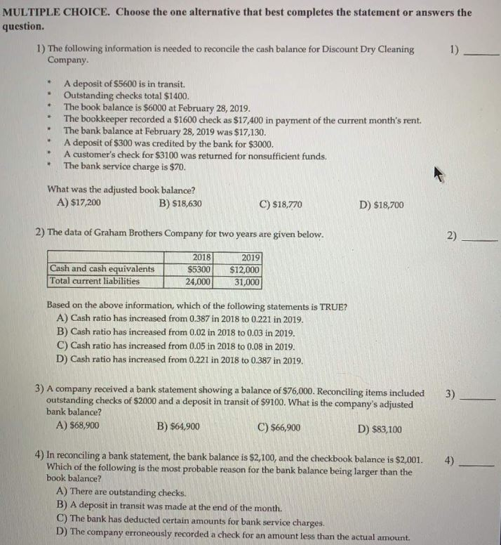 MULTIPLE CHOICE. Choose the one alternative that best completes the statement