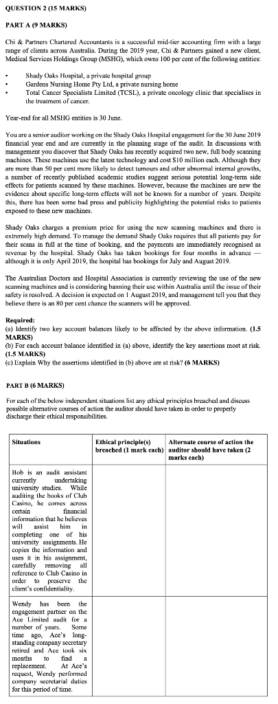 QUESTION 2 (15 MARKS) PART A (9 MARKS) Chi & Partners