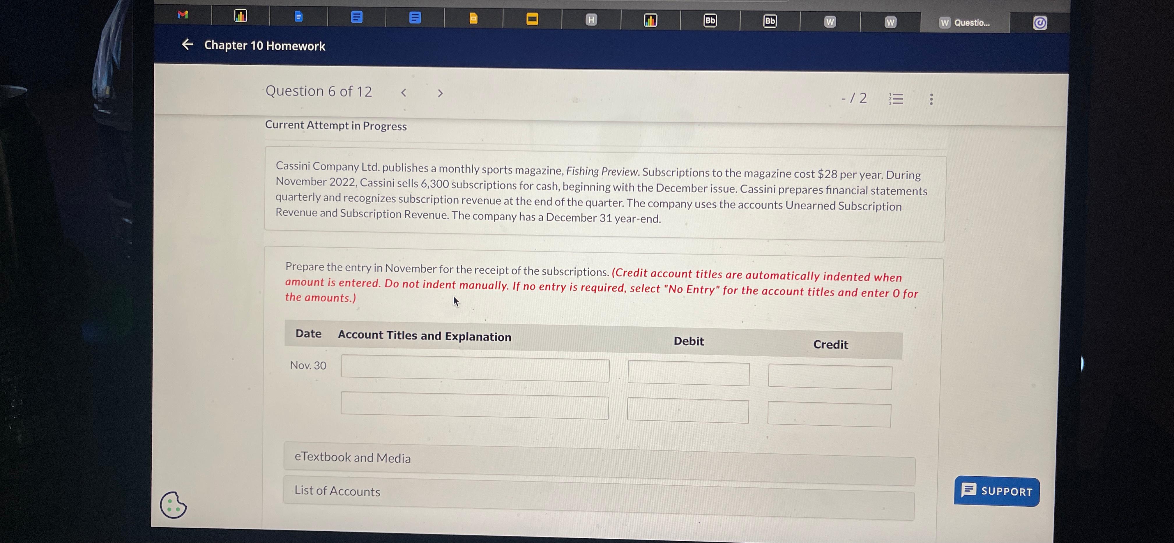  Question 6 of 12 Current Attempt in Progress Cassini Company Ltd.