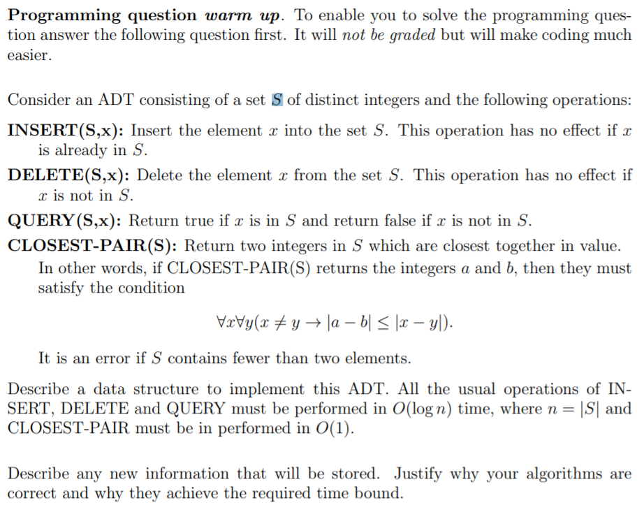 Programming question warm up. To enable you to solve the programming