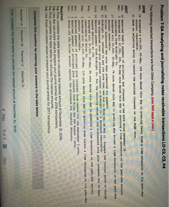  Problem 7-5A Analyzing and journalizing notes receivable transactions LO C2, C3,