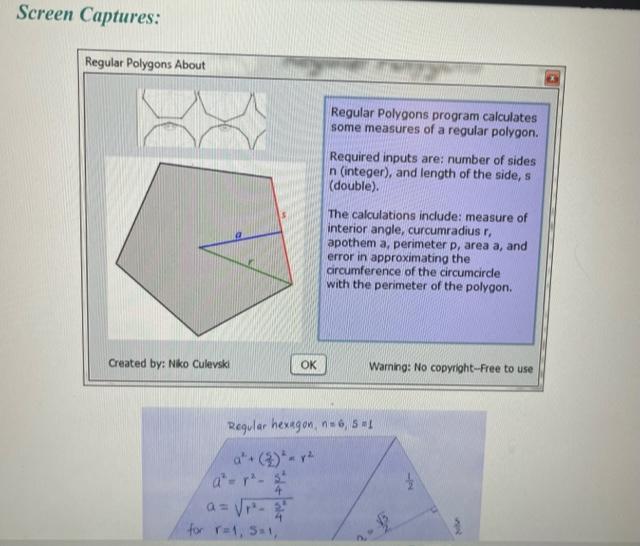 number of sides (integer) and the length of each side (double) of