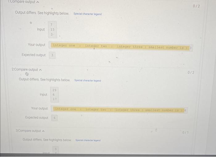 legend 0/2 Youroutput integer one i integer two. i integer three i