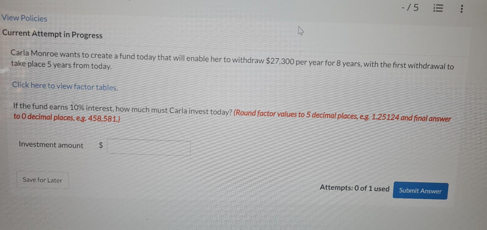  Current Attempt in Progress Carla Monroe wants to create a fund