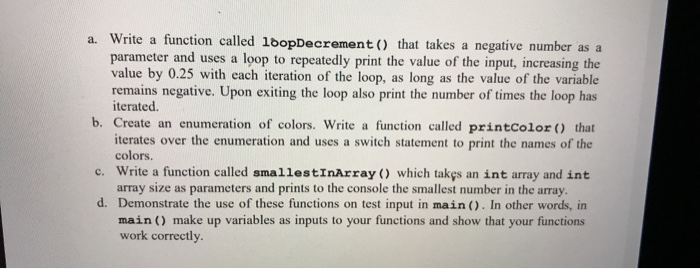  c++ a. Write a function called loopDecrement() that takes a negative